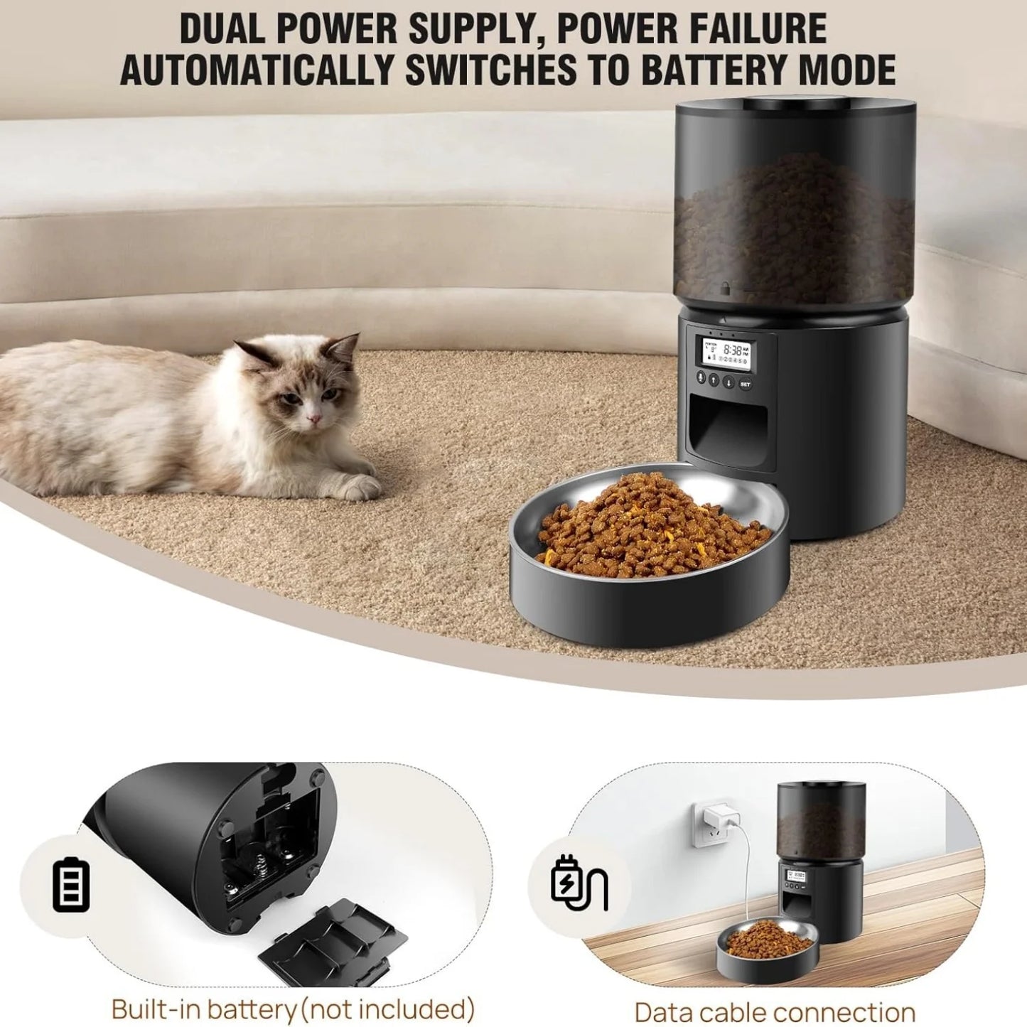 Pawfect Picks Automatic Pet Feeder with Timer. 3 Litre Food Dispenser Portion Control.