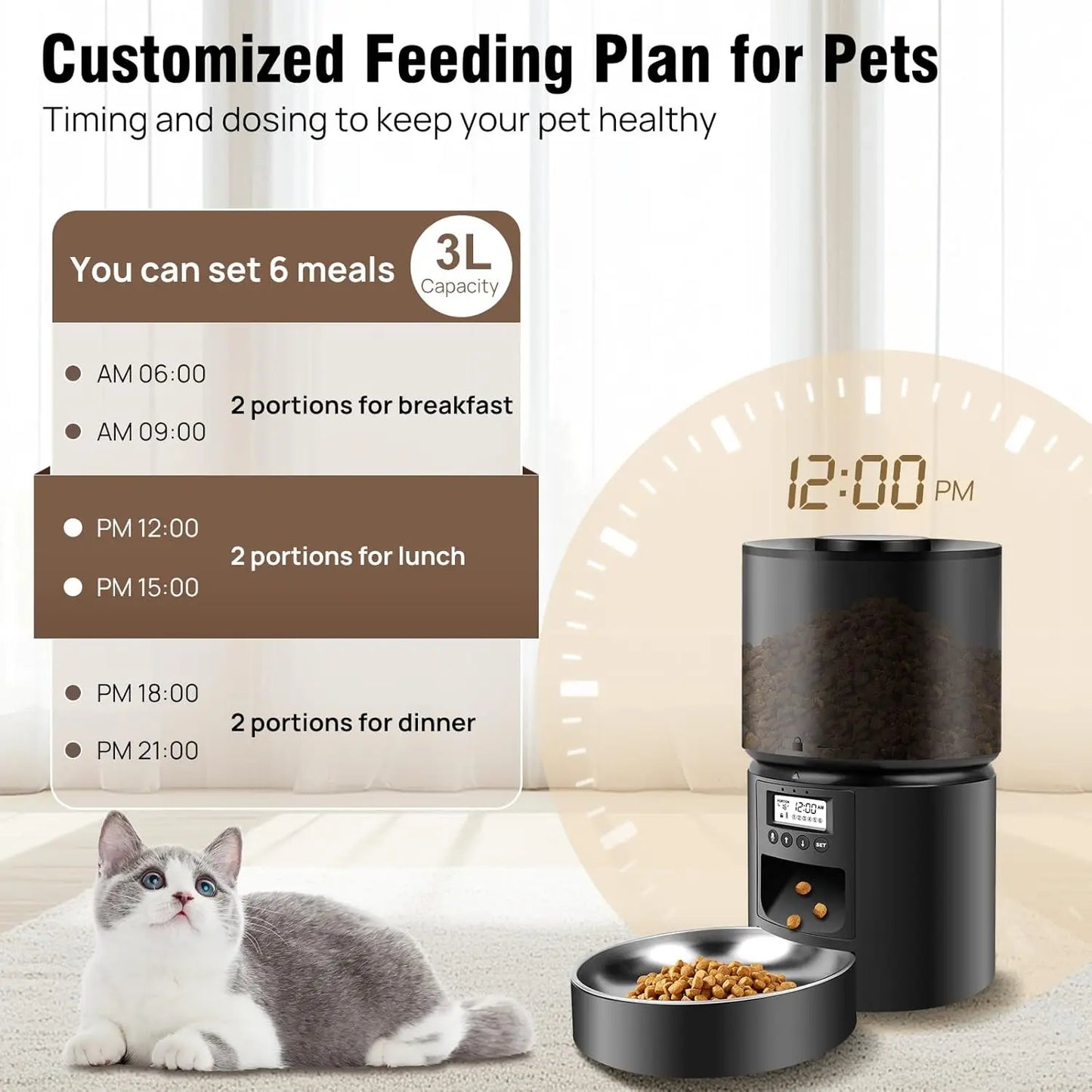 Pawfect Picks Automatic Pet Feeder with Timer.  3 Litre Food Dispenser Portion Control.