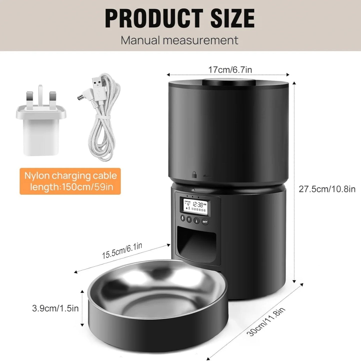 Pawfect Picks Automatic Pet Feeder with Timer.  3 Litre Food Dispenser Portion Control.