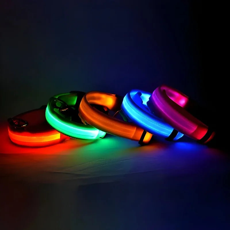 Nylon LED Dog Collar - Night Safety Flashing Glow In The Dark - Luminous Fluorescent