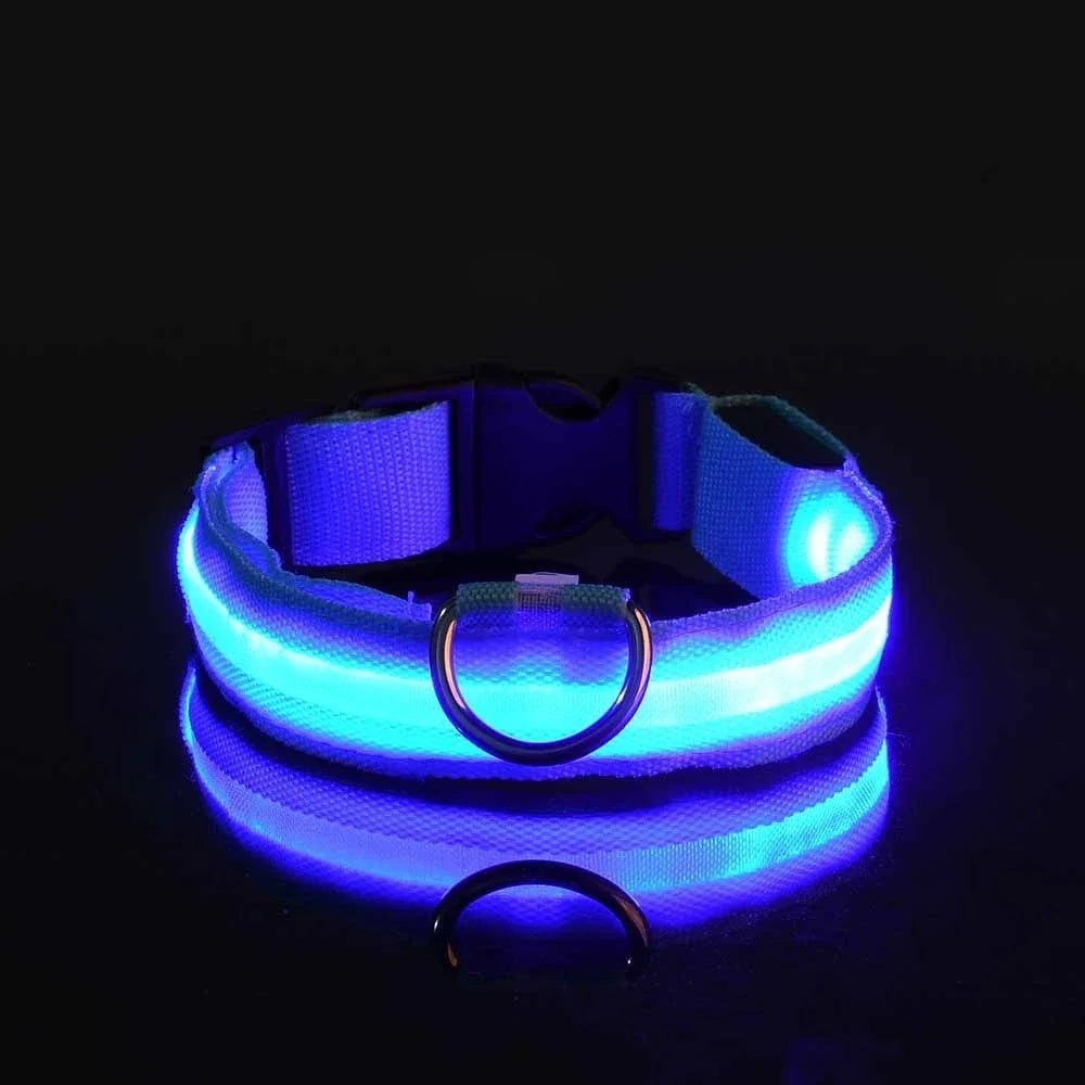Nylon LED Dog Collar - Night Safety Flashing Glow In The Dark - Luminous Fluorescent