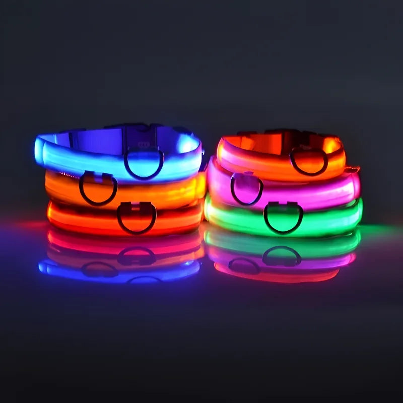 Nylon LED Dog Collar - Night Safety Flashing Glow In The Dark - Luminous Fluorescent
