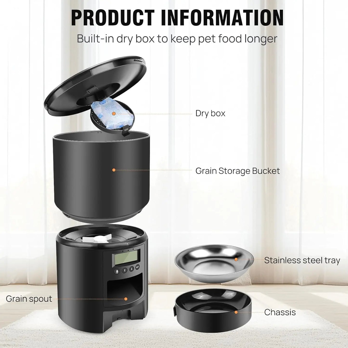 Pawfect Picks Automatic Pet Feeder with Timer.  3 Litre Food Dispenser Portion Control.